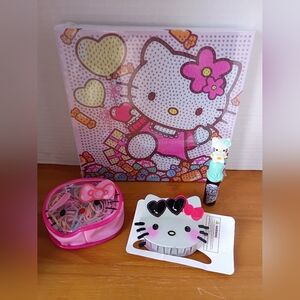 Hello Kitty Bundle - Diamond Art Kit, Lip Gloss, Hair Ties, & Hair Clip Lot